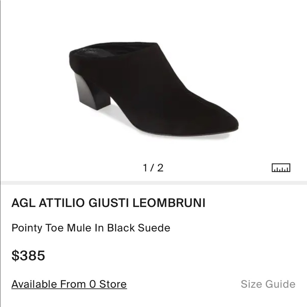 AGL Pointy Toe Suede Black Mules US 7.5 EU 39 1/2